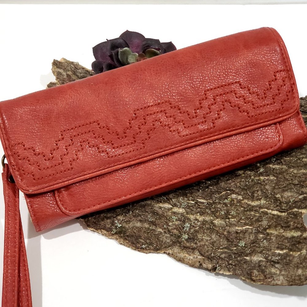 Burnt Orange Tri-fold Clutch Wallet Wrist Strap